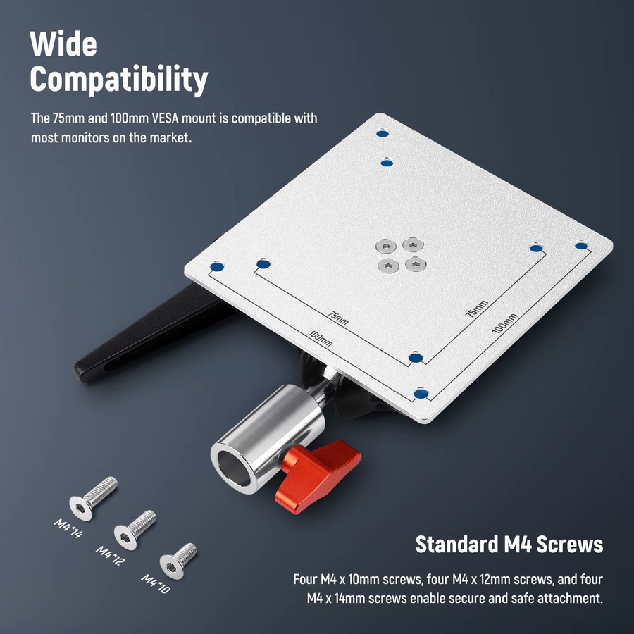 NEEWER Monitor-Mount-Adapter mit VESA-Halterung aus Aluminiumlegierung in Silber mit verstellbarem 360 Grad Dual-Kugelgelenk, M4 Schraube und 5/8 Zoll Anschluss - Bild 3