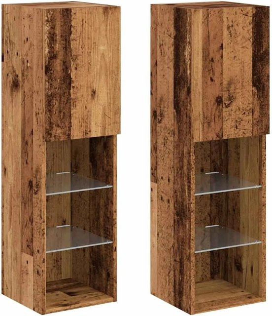Set aus 2 vidaXL TV-Schränken in Altholz-Optik Braun mit integrierter LED-Beleuchtung und Glas, Wandmontage, B/T/H: 30,5 x 30 x 102 cm - Bild 1