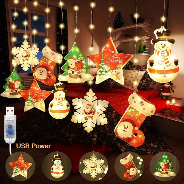 DIY LED Vorhang-Weihnachtsbeleuchtung mit 8 Modi, USB-betrieben, Warmweiß und Multicolour, festliche Dekoration im Vintage-Stil - Bild 1