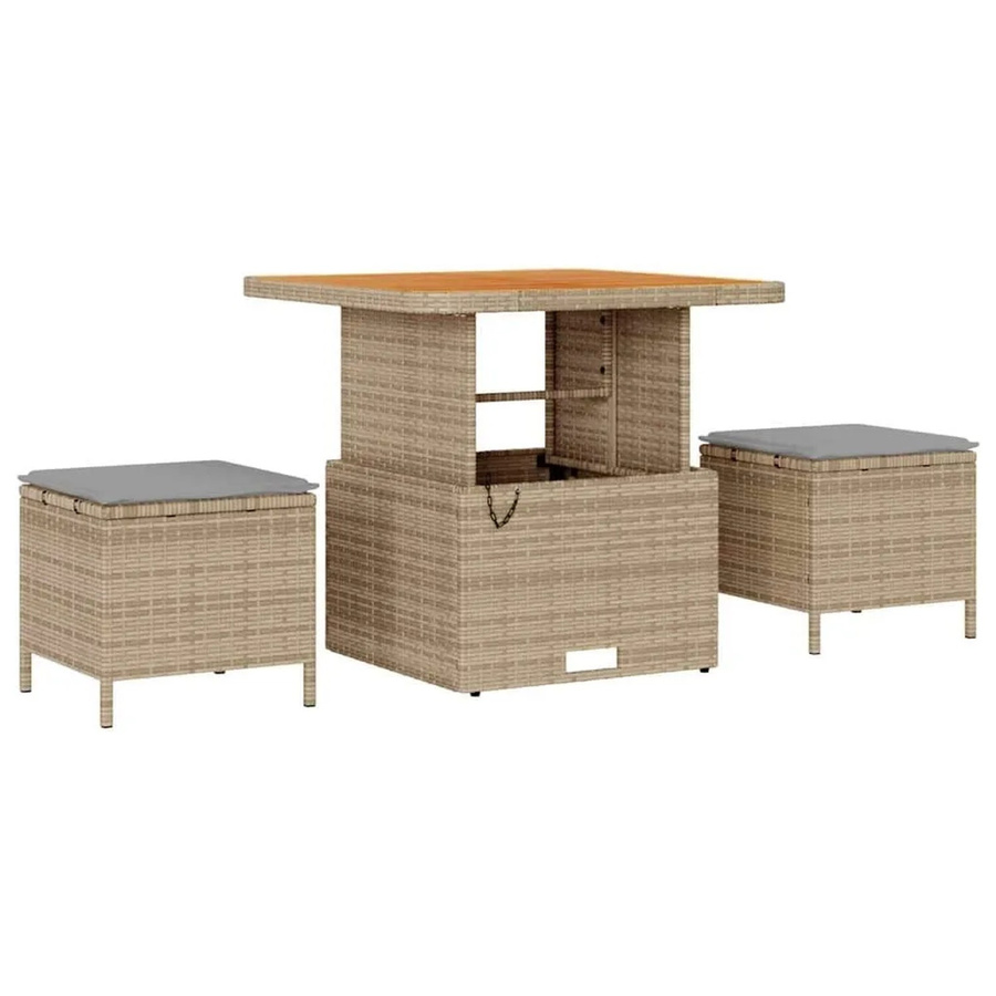 vidaXL Gartensofa-Set mit 9 Teilen aus Poly-Rattan und pulverbeschichtetem Stahl in Beige und Grau mit Kissen und Stauraumfunktion - Bild 2