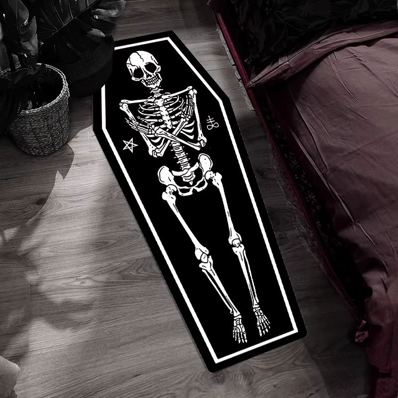 VIKAMA Halloween Teppich mit menschlichem Schädel Motiv, rutschfest und verschleißfest, Blau/Schwarz, B/T: 130 x 50 cm - Bild 4