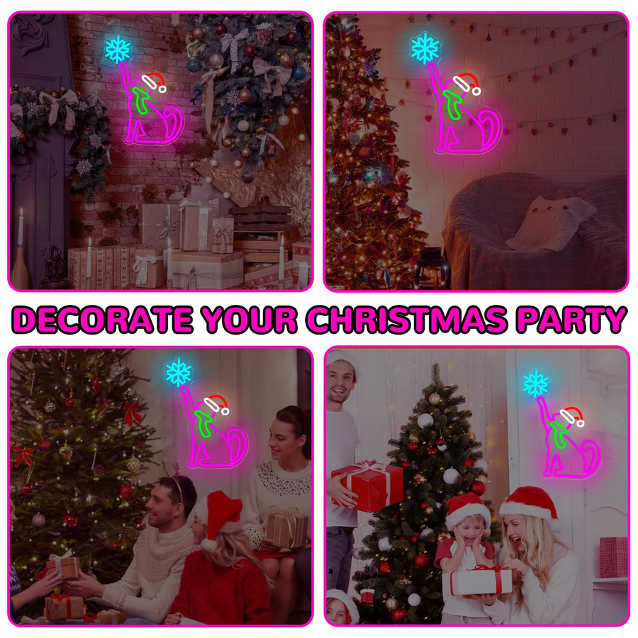 Dimmbares Neon-Wandschild Rosa Katze mit Schneeflocken für Kinderzimmer und Weihnachtsdekoration in Pink und Multicolour - Bild 4