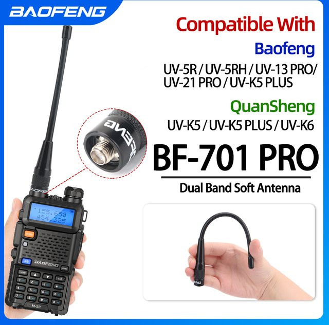 Baofeng BF-701 PRO Dual Band Antenne mit SMA-Buchse für VHF/UHF, Schwarz, kompatibel mit Baofeng UV-5R, BF-888S, UV-21 PRO, UV-5RH sowie Quansheng UV-K6 und UV-K5 - Bild 1