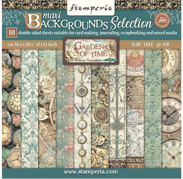 Stamperia Scrapbook-Block Gardens of Time Backgrounds in Multicolor - Bild 1