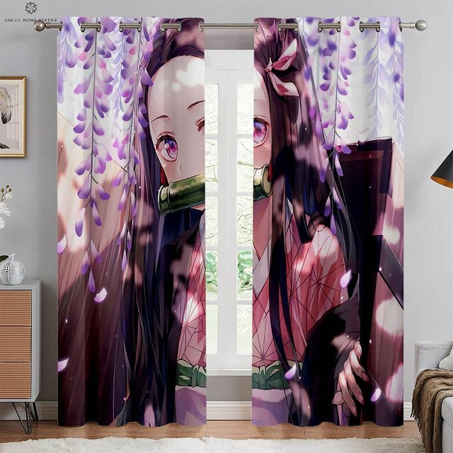 Japanische Anime-Druckvorhänge für Kinderzimmer und Wohnzimmer, 2er-Set in Lila, B: 50 cm, H: 130 cm - Bild 1
