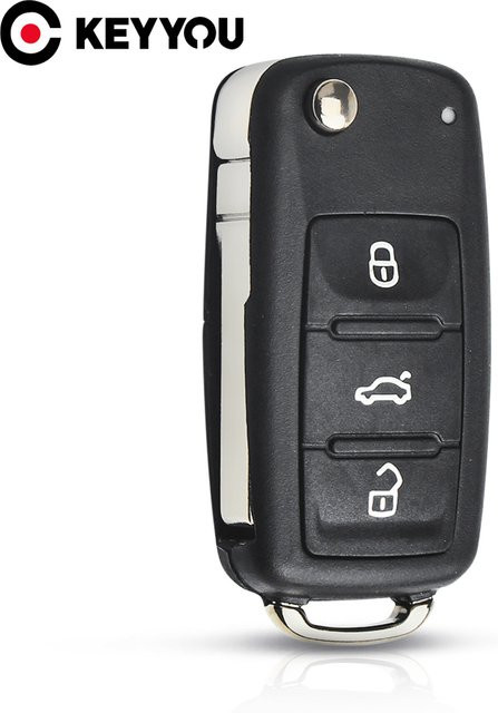 KEYYOU Klappschlüssel Gehäuse mit 3 Tasten für VW Volkswagen Tiguan Golf Sagitar Polo MK6 in Schwarz, ungeschnittene Klinge - Bild 1