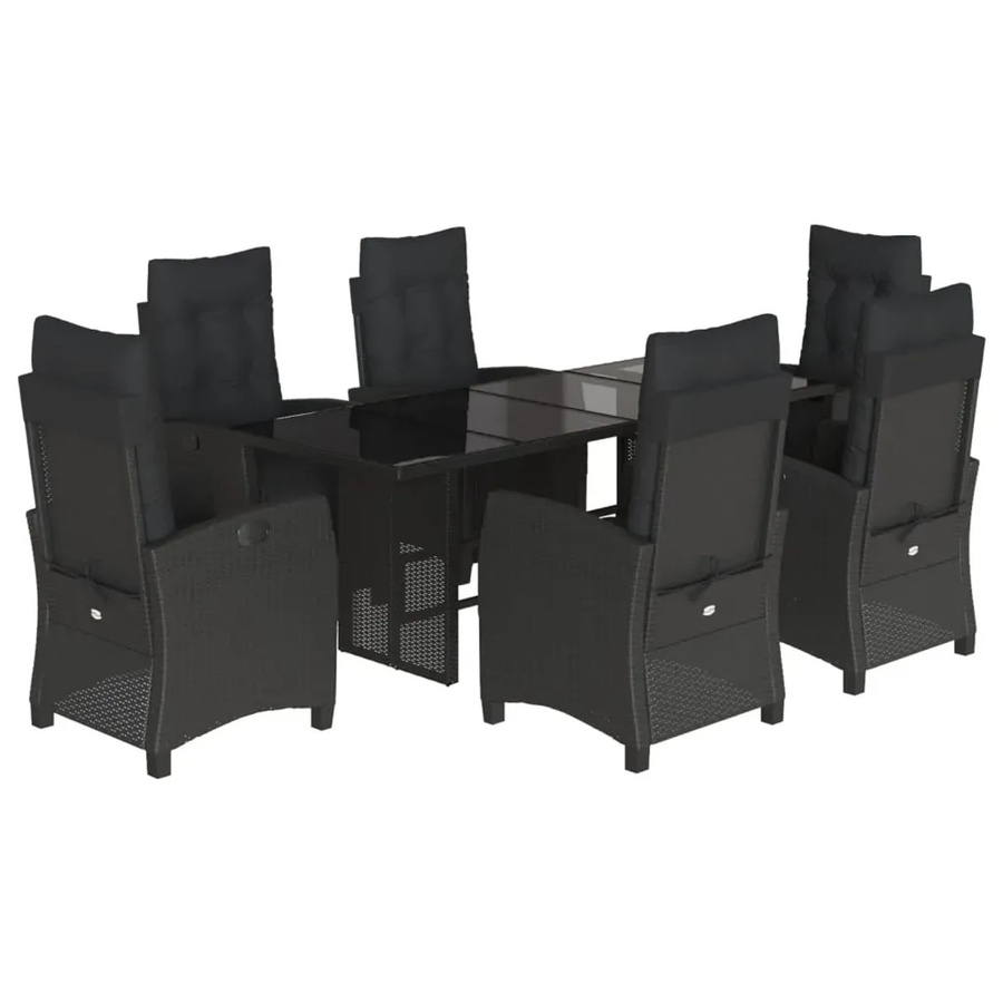 vidaXL 7-teilige Garten-Essgruppe aus schwarzem Poly-Rattan mit Kissen und Hartglas-Tischplatte - Bild 2