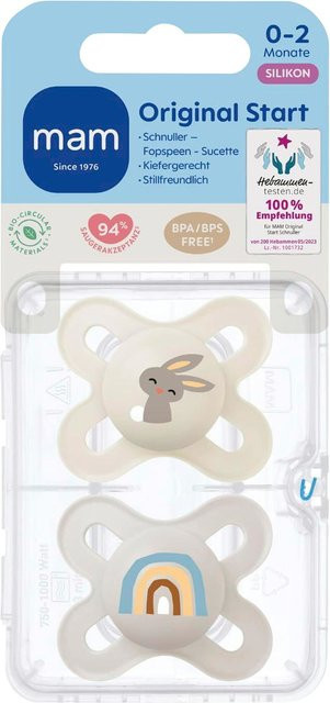 MAM 2er-Pack Schnuller Original Start Silikon für Neugeborene 0-2 Monate, Beige/Multicolor, BPA-frei - Bild 1