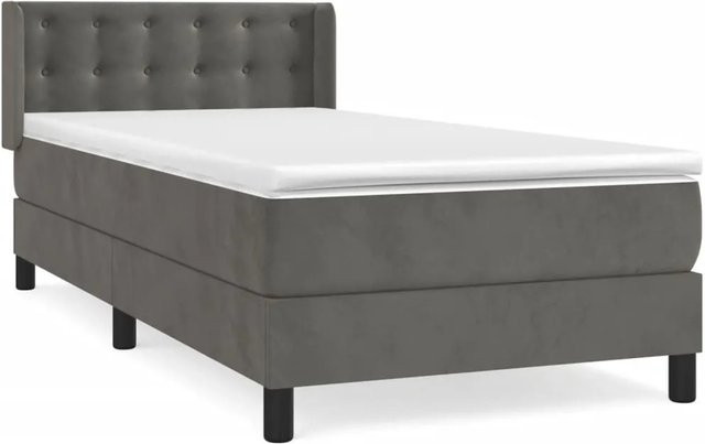 vidaXL Boxspringbett mit Matratze Dunkelgrau B/T/H: 90 x 190 x 103 cm aus Samt mit Taschenfederkern - Bild 1