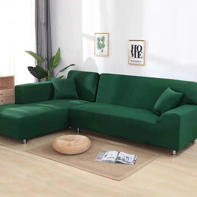 Elastischer Sofabezug von Binchi Outdoor Equipment für Ecksofas in Grün, einfarbig und modern aus Samt-Polyester - Bild 1