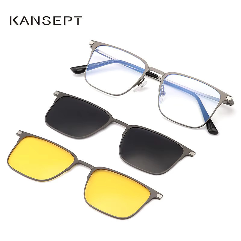 KANSEPT 3 In 1 Magnet Clip Sonnenbrille, Titan, Vollrand, rechteckig, Herren, polarisiert - Bild 2