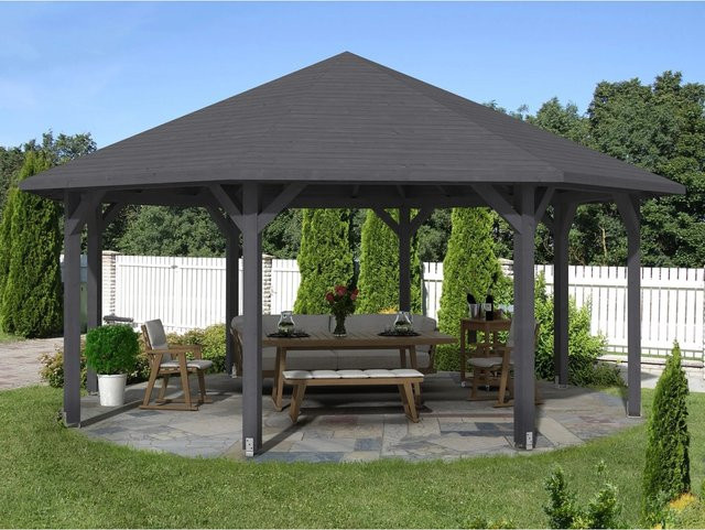 Skan Holz Pavillon Nice 4 aus Leimholz in Schiefergrau B/T/H: 630 x 630 x 365 cm - Bild 1