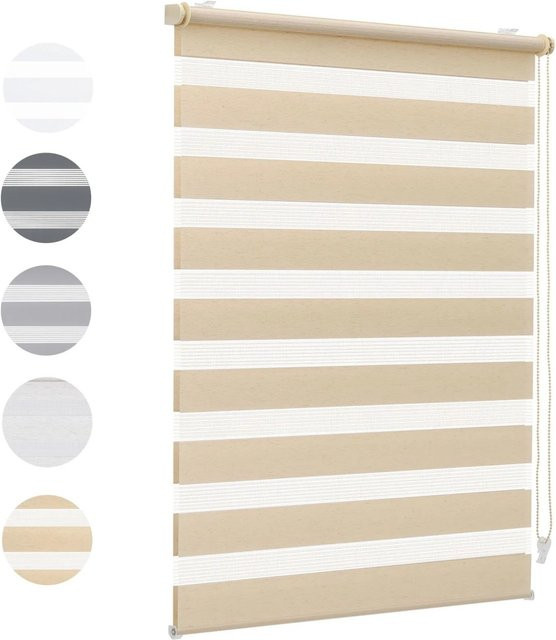 Sekey Doppelrollo Klemmfix ohne Bohren Day & Night, Gelb-Beige Leinen-Optik, B: 80 cm, H: 210 cm - Bild 1