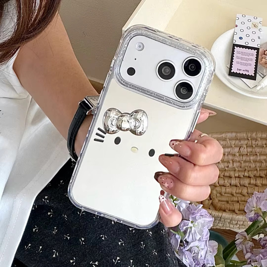 Hello Kitty Handyhülle mit Make-up-Spiegel und Schleife für Apple iPhone 16 15 Pro Max transparent - Bild 3
