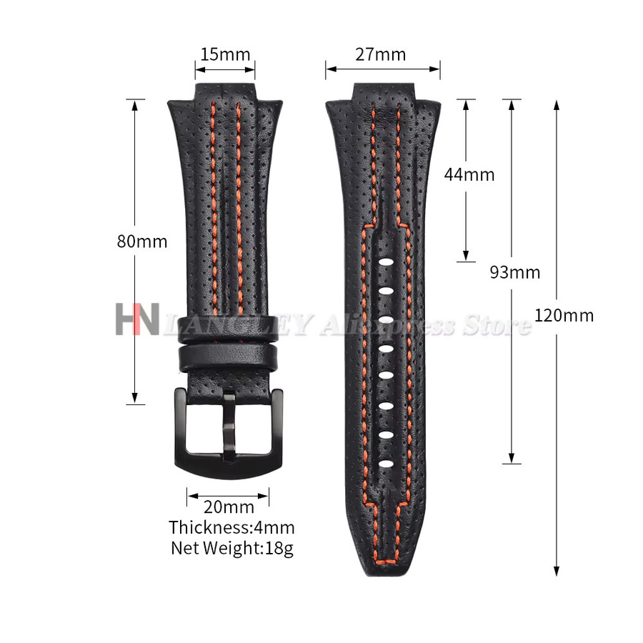 Uhrenarmband Langley Leder, Schwarz, Unisex, 15 mm x 27 mm - Bild 3