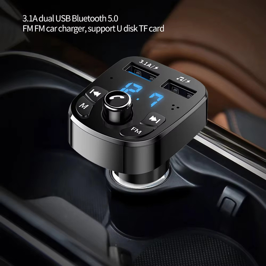 kebidumei Bluetooth 5.0 FM-Transmitter mit MP3-Funktion, Dual-USB-Autoladegerät und LED-Anzeige in Schwarz - Bild 5
