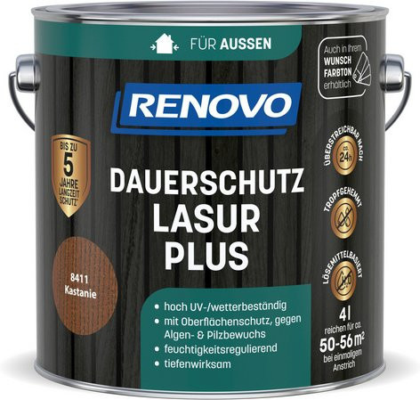 RENOVO Dauerschutzlasur PLUS Holzlasur Kastanie 8411 Braun, 4,0 l - Bild 1