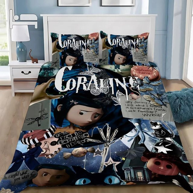 JMG Household Supplies Bettwäsche-Set mit Cartoon-Motiv in Korallfarben, bestehend aus Bettbezug und Kissenbezug aus Mikrofaser, Breite: 175 cm, Tiefe: 220 cm - Bild 1