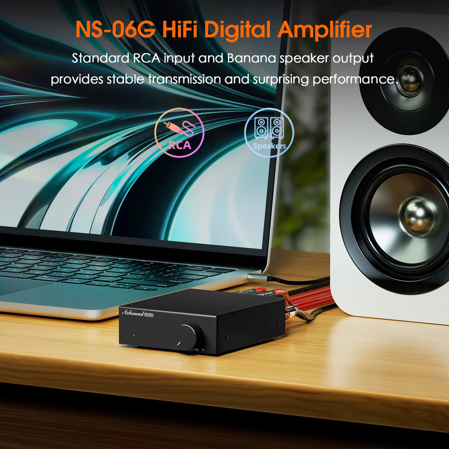 Nobsound NS-06G HiFi Digitalverstärker TPA3116 mit Netzteil, 2.0 Kanal, Schwarz - Bild 4