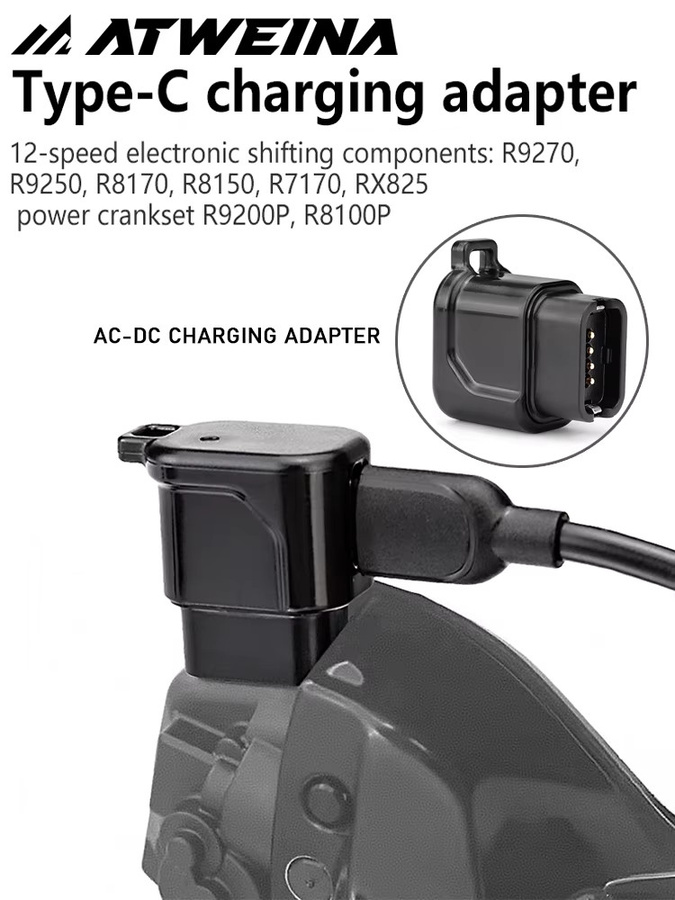 ATWEINA USB-C-Ladegerät für Shimano 12-Gang Di2 elektronische Schaltwerke R9200 R8100 R7150 in Schwarz - Bild 1