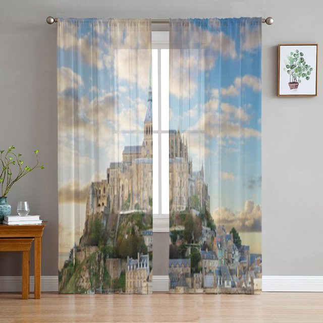 Super Six Transparenter Tüllvorhang mit Mont Saint Michel Motiv in Grau, Breite: 135 cm, Höhe: 114 cm - Bild 1