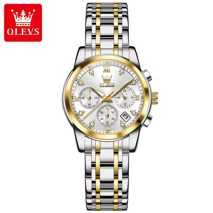 OLEVS Chronograph Armbanduhr, Quarz, Edelstahl, Bronze, Damen - Bild 5