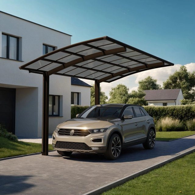 Ximax Alu Einzelcarport Portoforte Typ 60 in Mattbraun mit gebogener Dachform aus Polycarbonat und Aluminium, B: 495 cm, T: 241 cm, H: 240,5 cm - Bild 1