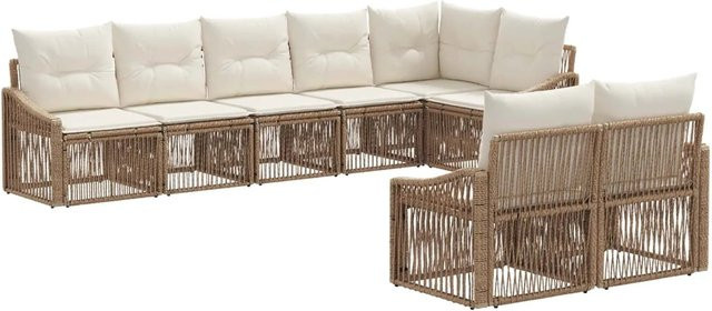 vidaXL Gartensofa-Set 8-teilig in Beige aus Poly-Rattan mit Polsterung und Sitzkissen in L-Form - Bild 1