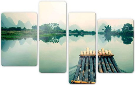 K&L Wall Art Glasbild-Set Floßfahrt Berge Asien in Multicolour, Breite: 140 cm, Höhe: 80 cm - Bild 1