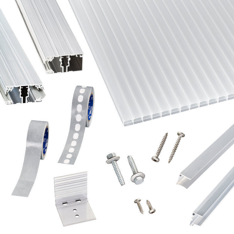 Scobalit Terrassendach-Set mit Polycarbonat Stegplatten und Alu Verlegeprofilen in Weiß, 16 mm Dicke - Bild 1