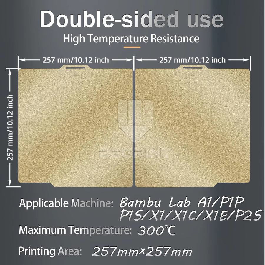 Bambu Lab PEI Bauplatte Strukturiert für P1S und P2S aus Federstahl, B/T: 257 x 257 mm - Bild 2