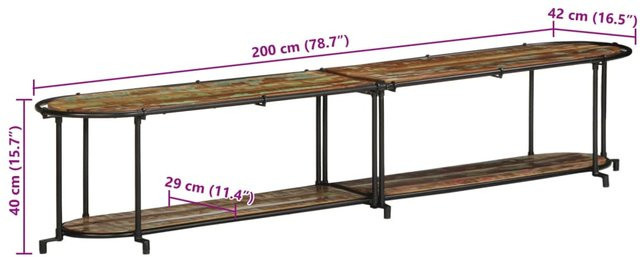 vidaXL TV-Regal aus massivem Altholz in Braun und Schwarz, B/T/H: 200 x 42 x 40 cm - Bild 1