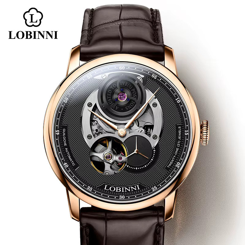 LOBINNI Armbanduhr Automatik, Edelstahl, Leder, 41 mm, Herren - Bild 2