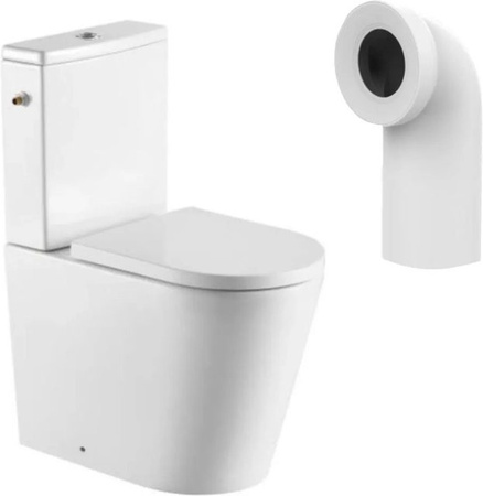 Swiss Aqua Technologies Stand-Kombi-WC FINE spülrandlos in Weiß mit Softclose-Sitz und WC-Anschlussbogen 90 Grad, B/T/H: 36,3 x 59,5 x 82,8 cm