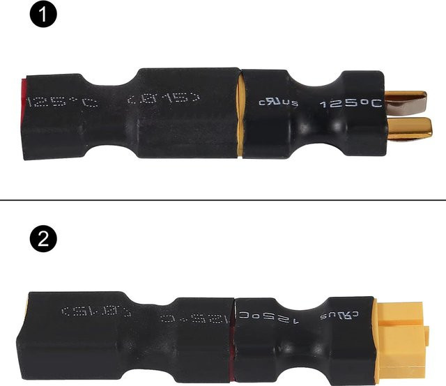 RCZIPROY Konvertierungsadapter für RC-Batterien XT60 auf T-Stecker und T-Stecker auf XT60, Schwarz - Bild 1