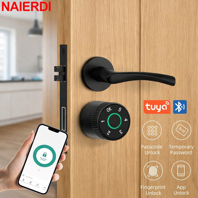 NAIERDI Smart Lock Zylinder in Schwarz mit Tuya App, Fingerabdruck und Passwort zur elektronischen Entsperrung als Upgrade für mechanische Haustürschlösser - Bild 1