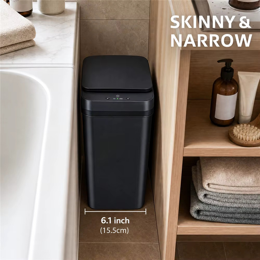 HGTUGO Automatischer Badezimmer-Mülleimer mit Deckel, 12L Intelligenter Mülleimer mit Bewegungssensor und Wasserdichtem Design, Schwarz - Bild 5