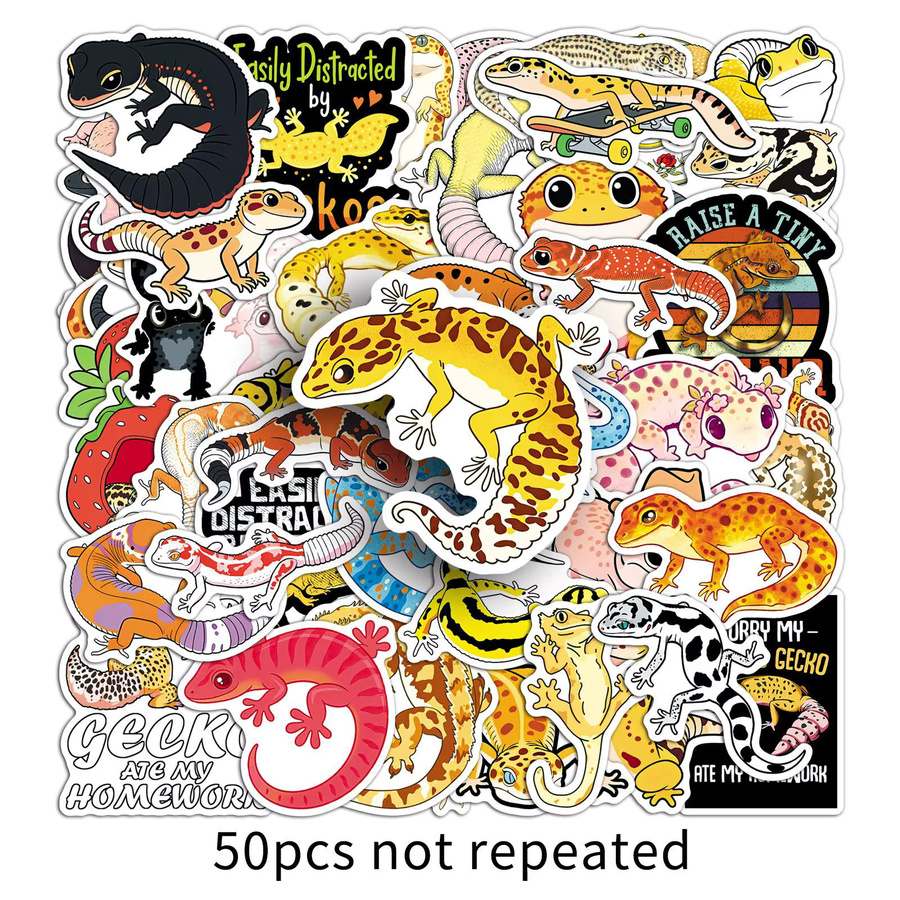 50 Stück Leoparden-Gecko-Aufkleber in Multicolour, niedliche Cartoon-Reptilien-Eidechsen, wasserfeste Aufkleber für Wasserflaschen, Laptops und Scrapbooking - Bild 4