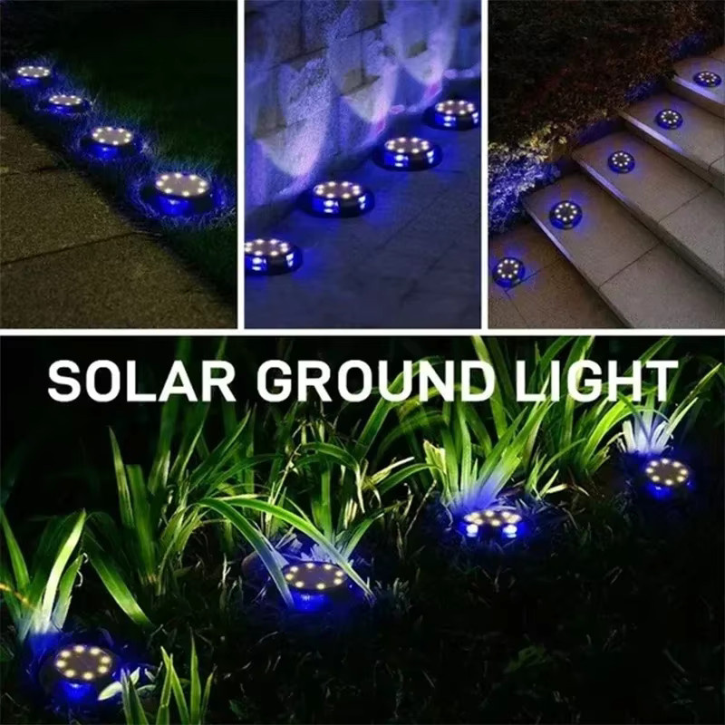Solar LED Bodenstrahler Set für Garten und Außenbereich, runde Unterflur-Solarleuchten mit 12 LEDs in Schwarz - Bild 3