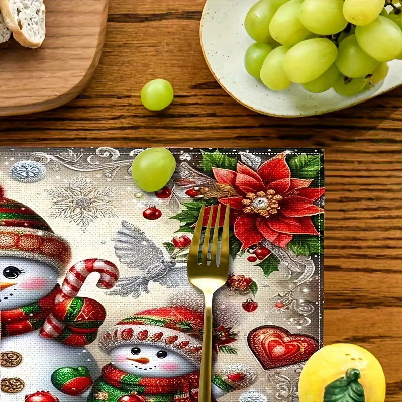 VIKAMA 4-teiliges wasserdichtes Weihnachts-Tischset mit Weihnachtsschneemann für Familienfeiern und Feiertage - Bild 2