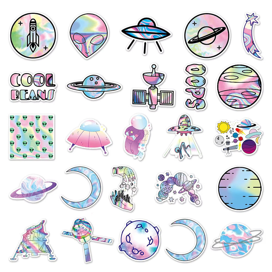 Charile Laser-Weltraum-Astronauten-Alien-Aufkleber, Sticker-Set, 10/30/50 Stück - Bild 3