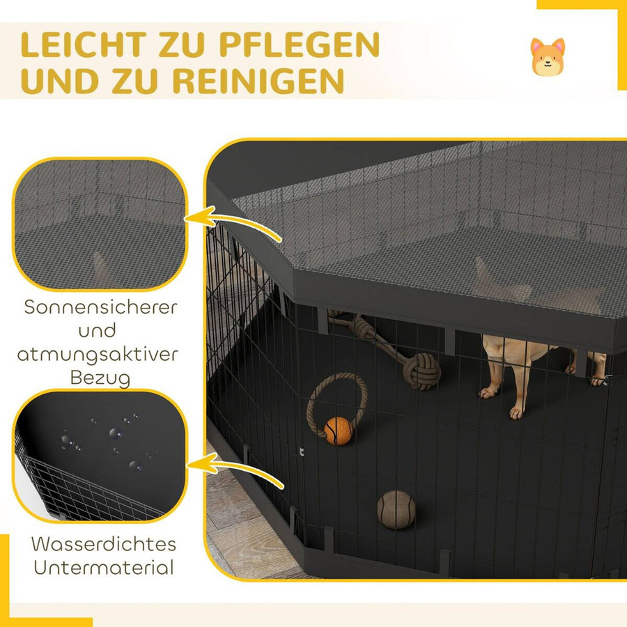 PawHut Welpenauslauf aus Metall in Schwarz für kleine und mittelgroße Hunde, wetterfest für Indoor und Outdoor, B/T/H: 159 x 159 x 76 cm - Bild 3