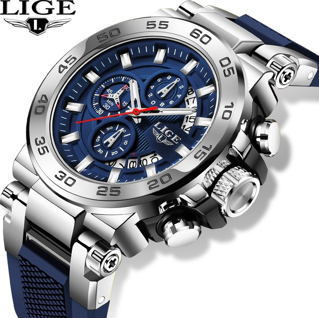 LIGE Armbanduhr Chronograph, Quarz, Edelstahl, Blau, Herren - Bild 1