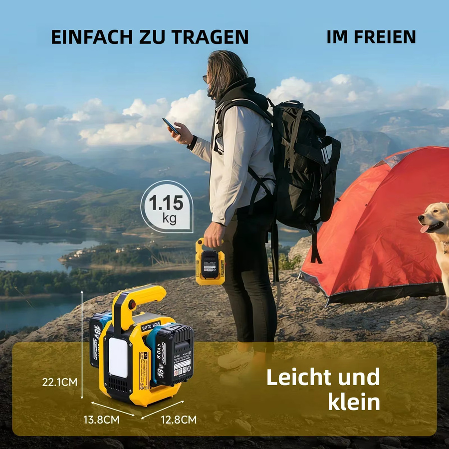 DATOUBOSS Tragbare Powerstation 500W Reiner Sinus-Wechselrichter mit 220V AC-Ausgang, Typ-C PD Schnellladung, 1 USB-A und 2 USB-C Anschlüssen sowie 500 LM LED-Licht in Gelb - Bild 4