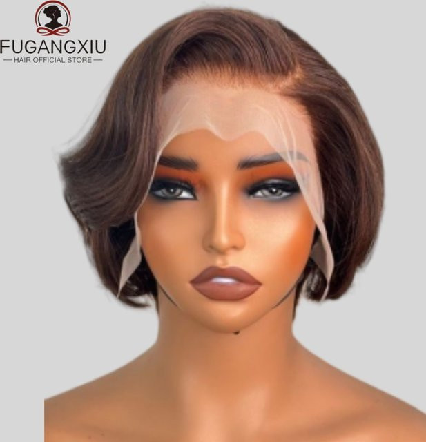 FUGANGXIU Remy Perücke, 8 Zoll Pixie Cut, Echthaar, Schwarz, Damen - Bild 1