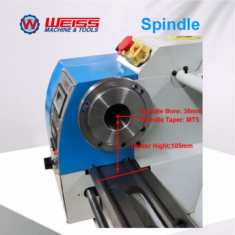 WEISS WBL210E Metalldrehmaschine in Weiß und Blau, halbautomatische Metalldrehmaschine mit Schneidgewinde, 38 mm Spindelbohrung und 1,1 kW bürstenlosem Motor - Bild 4