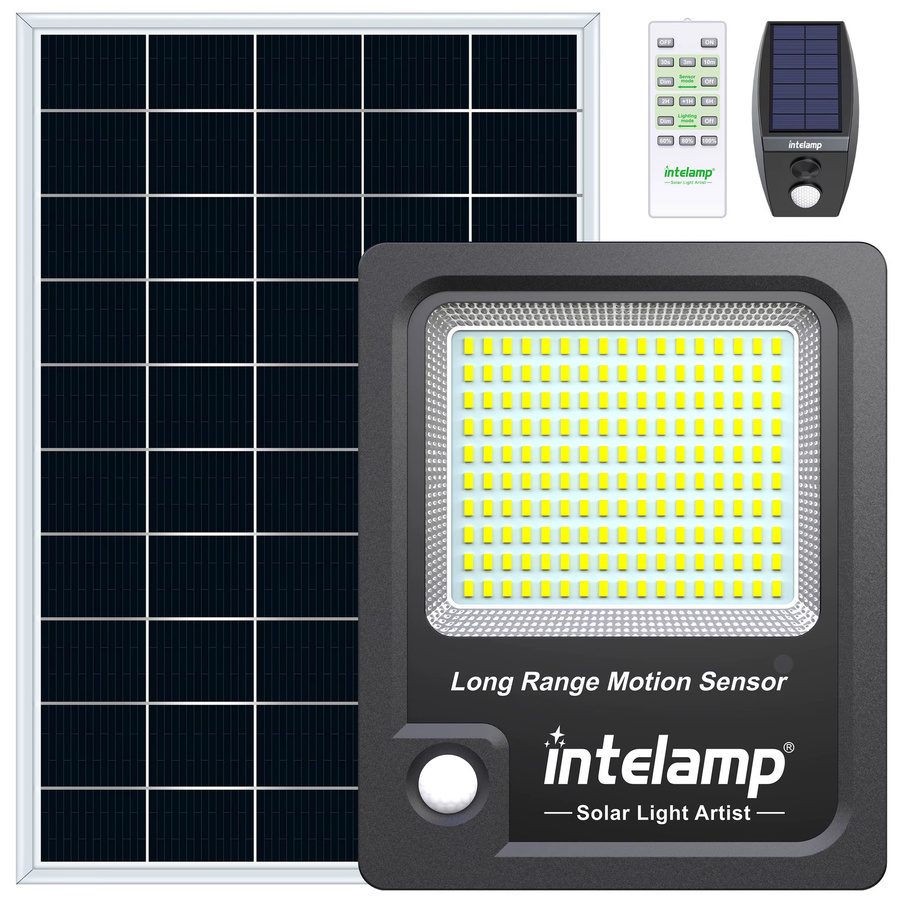 Intelamp Solarleuchte für den Außenbereich mit 3000 lm, 12000 mAh, IP66 Wasserdichtigkeit, zwei Bewegungssensoren und großem Solarpanel, Schwarz - Bild 6