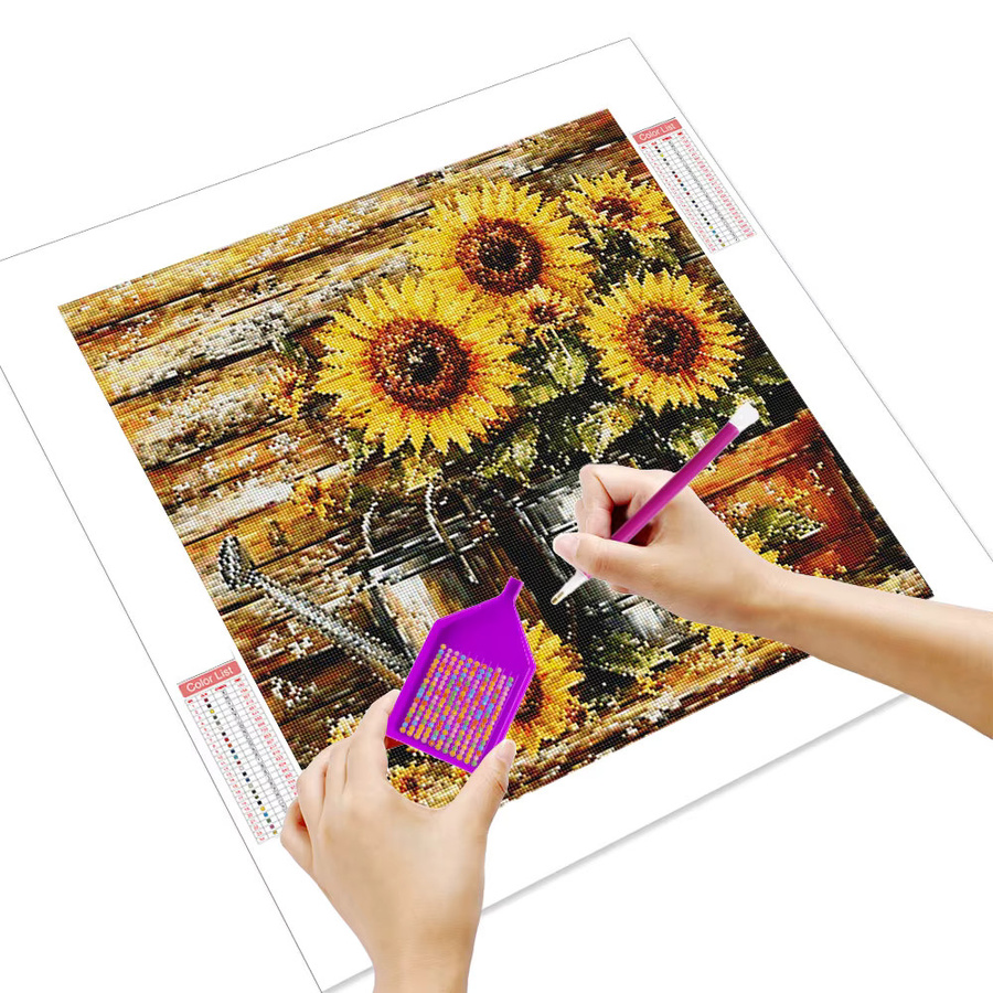 Huacan Diamantgemälde Sonnenblumenvase mit Rundbohrern als dekorative Blumenkunst in Mehrfarbig - Bild 2