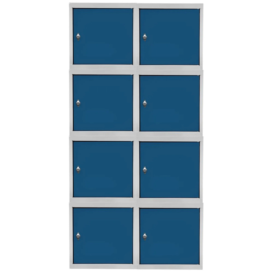 PROREGAL Blocky Schließfachwürfel Set aus 8 Einheiten mit Drehriegelschloss für Vorhängeschlösser, Farbe: Lichtgrau/Blau, B/T/H: 40 x 40 x 40 cm - Bild 2