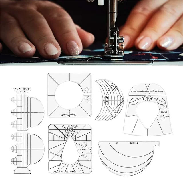 6-teiliges Set Quilten Lineal Set aus Acryl als Free Motion Vorlage für Patchwork und Nähmaschinen-Handwerk, transparent - Bild 1